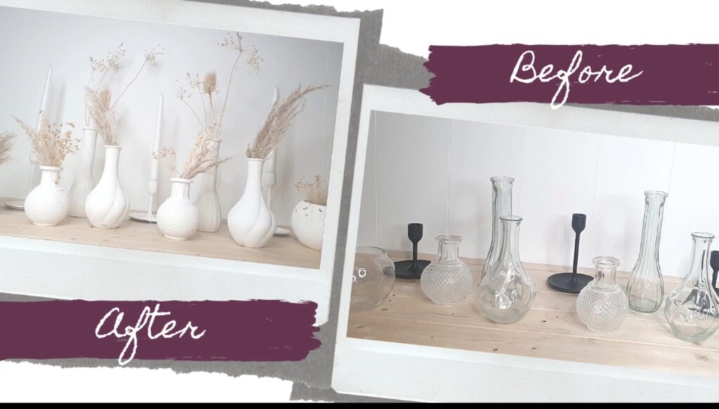 graphic of the before and after of the faux ceramic paint effect.
