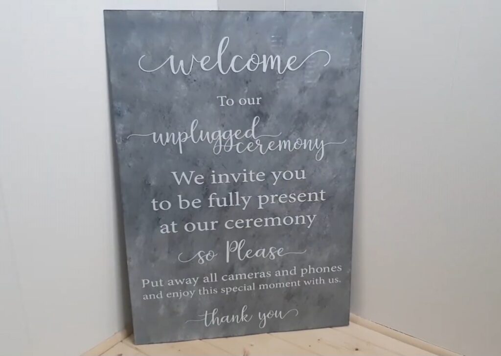 finished unplugged welcome sign