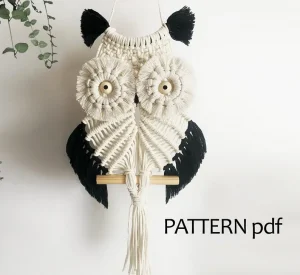 black and white finished macrame owl
